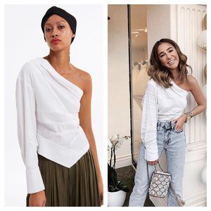 Zara | Tops | Zara Asymmetric One Shoulder White Top | Poshmark